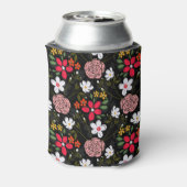  witte roze Floral Black penseelstreken Blikjeskoeler (Blikje Achterkant)