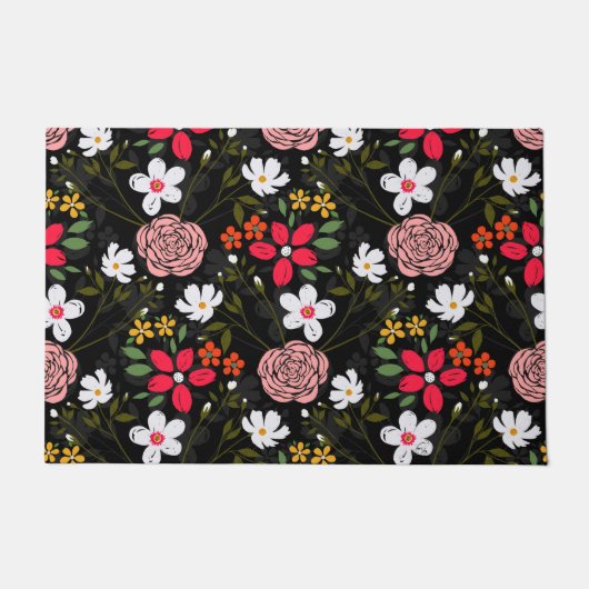  witte roze Floral Black penseelstreken Deurmat (Voorkant)