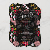 witte roze Floral Black penseelstreken Kaart (Voorkant / Achterkant)