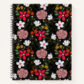  witte roze Floral Black penseelstreken Notitieboek (Voorkant)