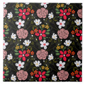 witte roze Floral Black penseelstreken Tegeltje (Voorkant)