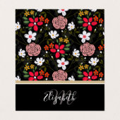  witte roze Floral Black penseelstreken Visitekaartje (Buitenkant ongevouwen)