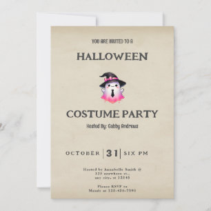 Witte Roze Geest Heksenhoed Vintage Halloween Kaart