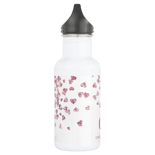 Witte roze glitter harten monogram initiaal waterfles (Links)