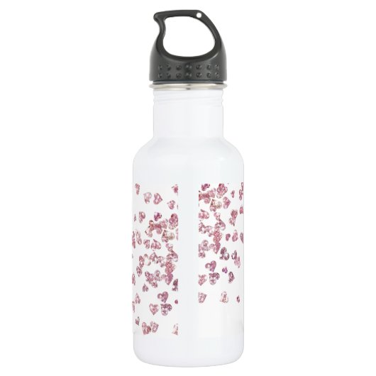 Witte roze glitter harten monogram initiaal waterfles  (Achterkant)