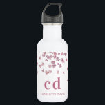 Witte roze glitter harten monogram initiaal waterfles<br><div class="desc">Een witte achtergrond met roze faux glitter harten. Roze gekleurde tekst. Pas uw monogram initialen en jouw naam aan en voeg deze toe.</div>