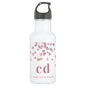 Witte roze glitter harten monogram initiaal waterfles  (Voorkant)