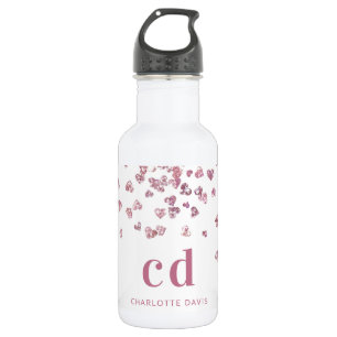 Witte roze glitter harten monogram initiaal waterfles