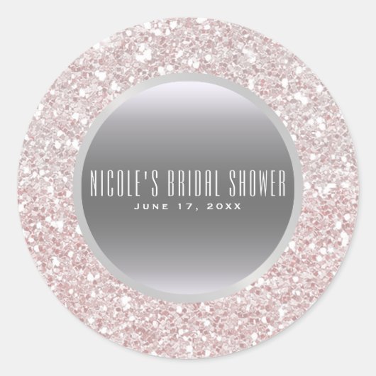 Witte Roze Glitter & Zilveren Elegante Huwelijksgu Ronde Sticker (Voorkant)