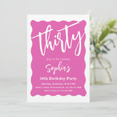 Witte & Roze Golvende Curve Moderne 30e Verjaardag Kaart (Staand voorkant)