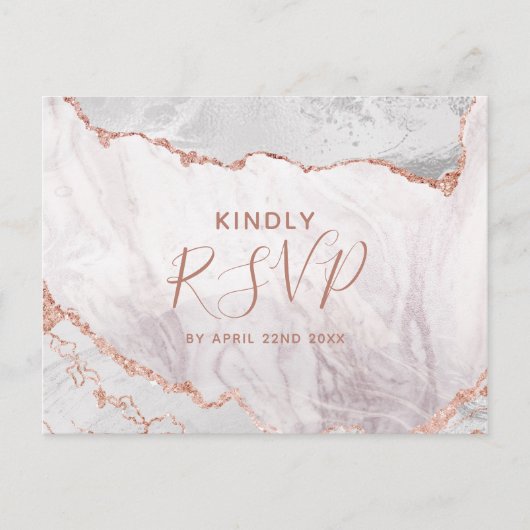 Witte & Roze Gouden Agate Trouwmaaltijd Keuze RSVP Uitnodiging Briefkaart (Voorkant)