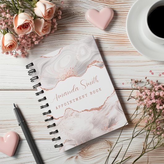 Witte Roze Gouden Glitter Agate Agenda