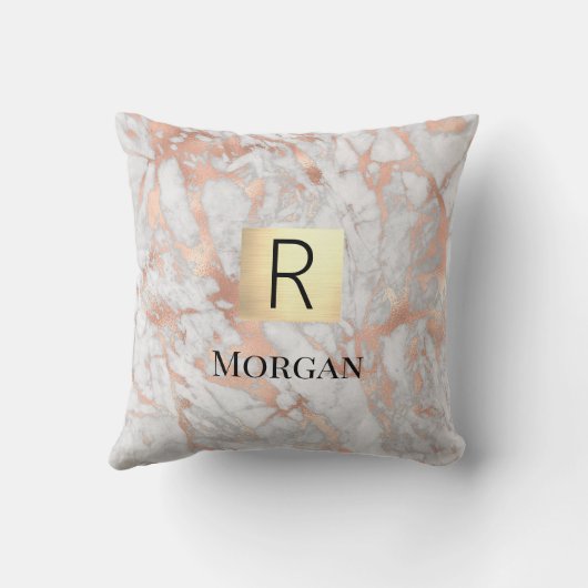 Witte & Roze Gouden Marmer Gouden Doos, Naam & Mon Kussen (Achterkant)