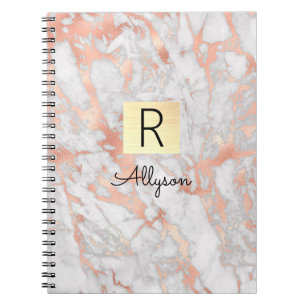 Witte & Roze Gouden Marmer Gouden Doos, Naam & Mon Notitieboek