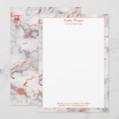 Witte & Roze Gouden Marmeren Rand, Naam Info Notitiekaartje (Voorkant / Achterkant)