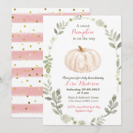 Witte Roze Gouden Pompoen baby shower Kaart