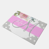 Witte roze grijze monogram voor Chic & Girly Flora Deurmat (Schuin)