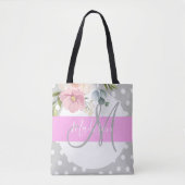Witte roze grijze monogram voor Chic & Girly Flora Tote Bag (Voorkant)