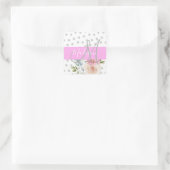 Witte roze grijze monogram voor Chic & Girly Flora Vierkante Sticker (Tas)