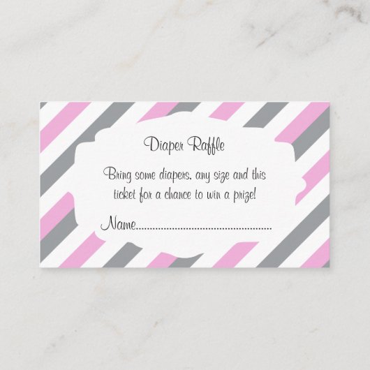 Witte, roze & grijze streep olifanten luier Raffle Informatiekaartje (Achterkant)