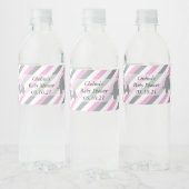 Witte, roze & grijze streep olifanten waterfles etiket (Flessen)