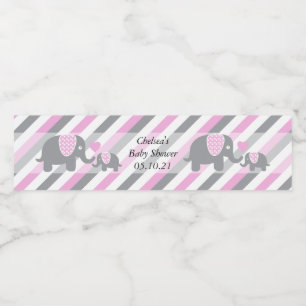 Witte, roze & grijze streep olifanten waterfles etiket