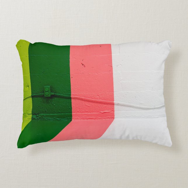 Witte, roze, groene en gele geverfde wand accent kussen (Voorkant)