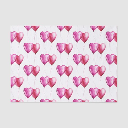 Witte Roze Hart Ballonnen Verjaardag Tissuepapier (Voorkant)