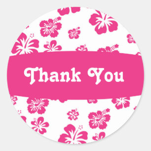 Witte & Roze Hibiscus Bloem Bloemstuk Feest Sticke Ronde Sticker
