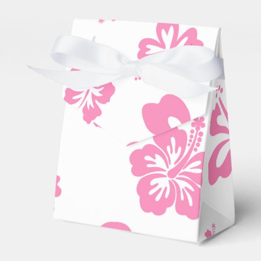Witte & Roze Hibiscus Bloem Feest Favor Dozen Bedankdoosjes (Voorkant Zijde)