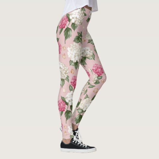 Witte roze Hydrangea floral naadloos patroon Leggings (Rechts)
