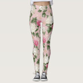 Witte roze Hydrangea floral naadloos patroon Leggings (Voorkant)