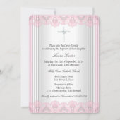 Witte Roze Kant Kruis Doop Christening Kaart (Voorkant)