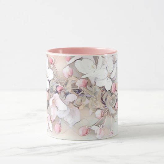  witte roze kersen bloesem tekening minimaal mok (Midden)