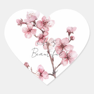 Witte Roze Kersenbloesem Bloem Hart Sticker