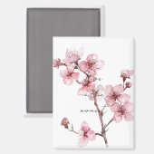 Witte Roze Kersenbloesem Bloem Magneet (Voorkant / Achterkant)