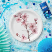 Witte Roze Kersenbloesem Bloem Papieren Bordje (Feest)