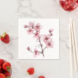 Witte Roze Kersenbloesem Bloem Servet