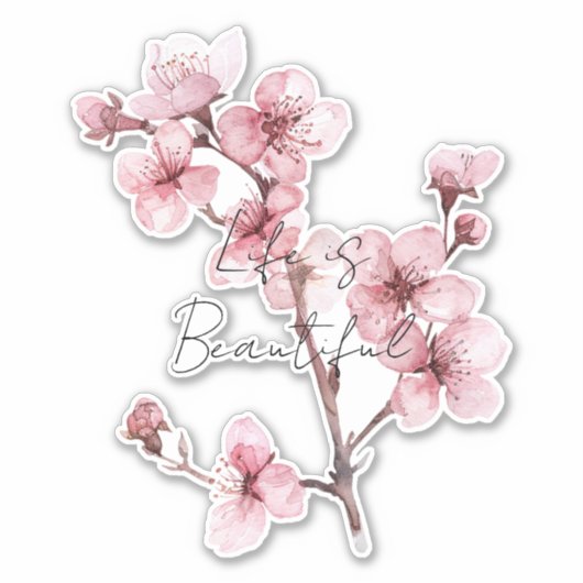 Witte Roze Kersenbloesem Bloem Sticker (Voorkant)