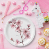 Witte Roze Kersenbloesem Bloemig Papieren Bordje (Feest)
