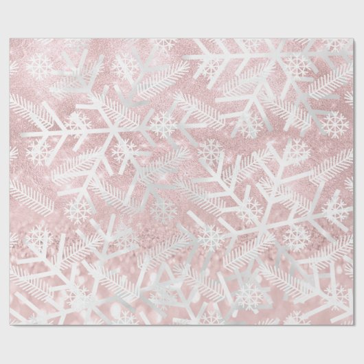 Witte roze kerstfeestdag Snowflake Joy Cadeaupapier (Vlak)