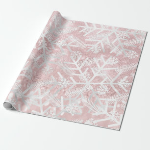 Witte roze kerstfeestdag Snowflake Joy Cadeaupapier