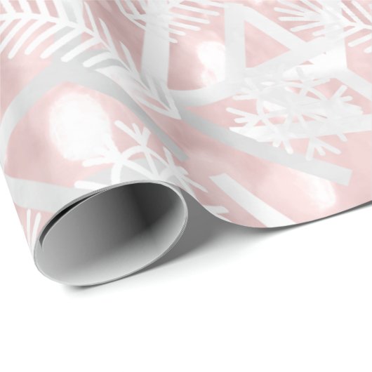 Witte roze kerstfeestdag Snowflake Joy Cadeaupapier (Rol Hoek)