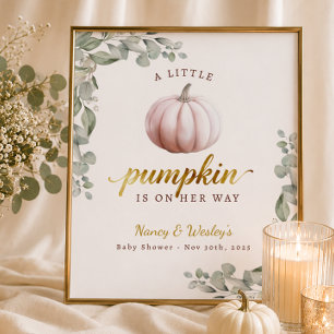 Witte Roze Kleine Pompoen Baby Shower Welkomstpost Poster