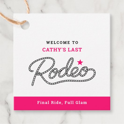 Witte Roze Laatste Rodeo Bachelorette Feest Bedankjes Labels (Voorkant)