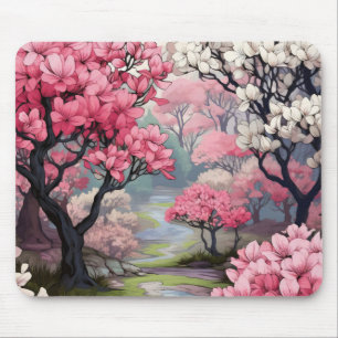 Witte roze lente bloemen muismat