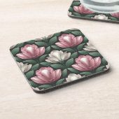 Witte Roze Magnolias Onderzetter Set (Linkerzijde)