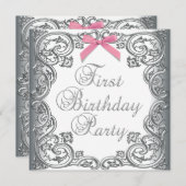 Witte roze meisjes 1e verjaardag kaart (Voorkant / Achterkant)