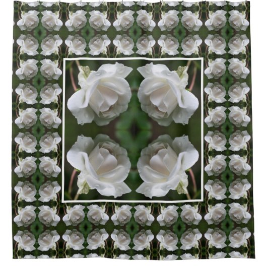 Witte roze met Abstracte regendruppels Douchegordijn (Voorkant)