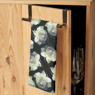 Witte roze met regendruppelpatroon theedoek